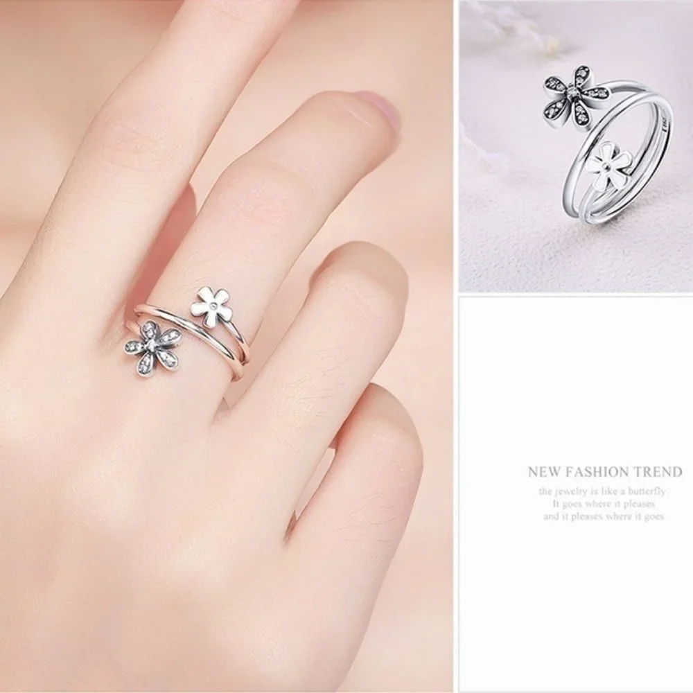 🎀925 Silver Plated New Fashion Cute Flower Design Ring, GPMB1504-8